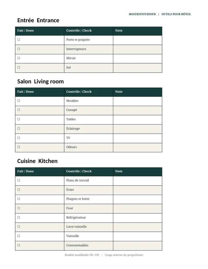 Checklist de ménage pièce par pièce