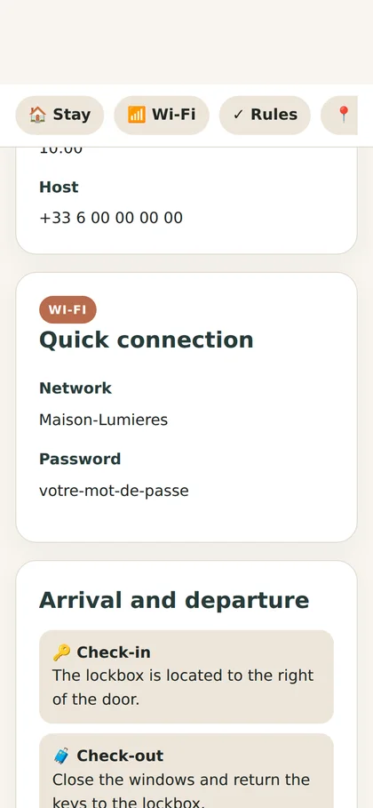 Guide web personnalisable en version anglaise sur mobile