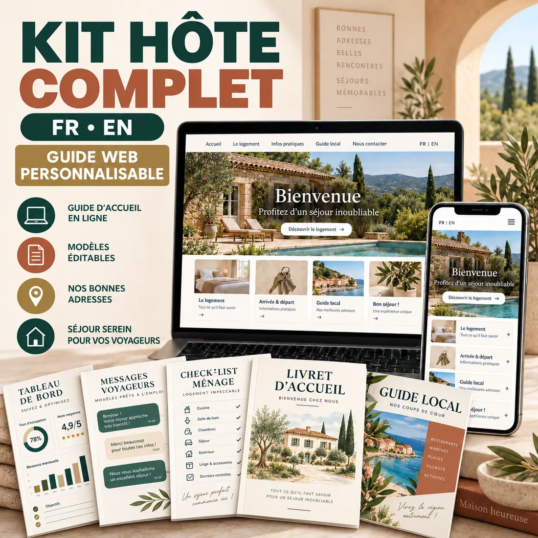 Les documents du Host Kit : livret d’accueil, messages, checklists et guide web