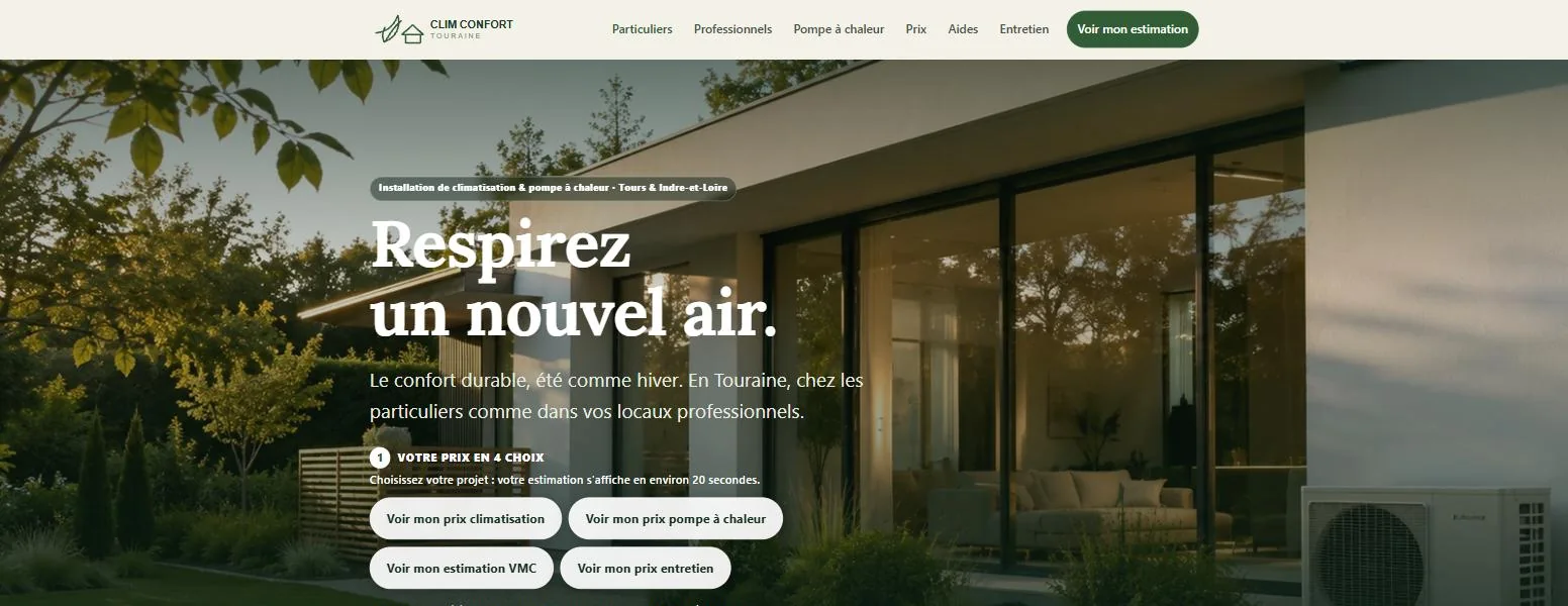 Page d’accueil du site Clim Confort Touraine